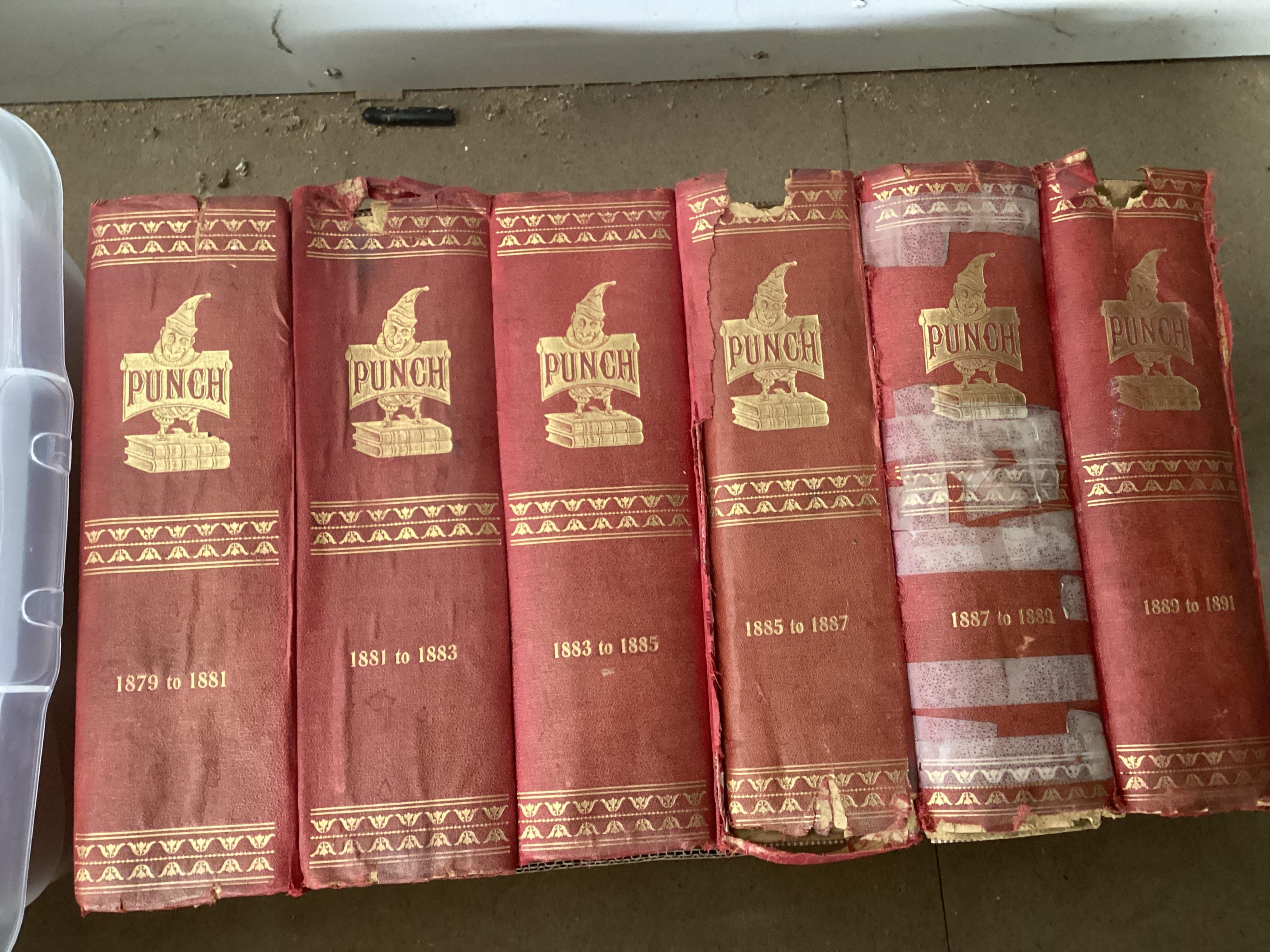 Punch, or the London Charivari Magazine - vols 1841-1891, 1894-1911, (bar 1896), 1913-1915, 1918-1925 and 1926-1930, (bar 1929), various bindings, mixed conditions. (66).